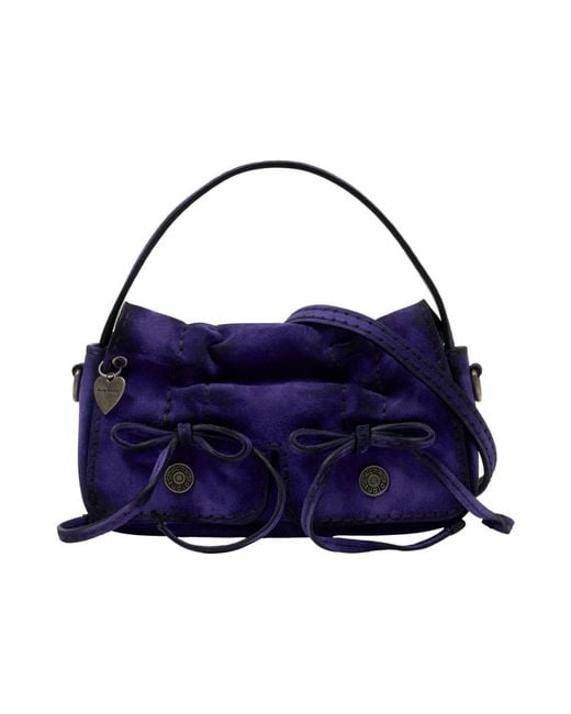 Acne Multipocket Micro Crossbody Suede Bleached in het Blue