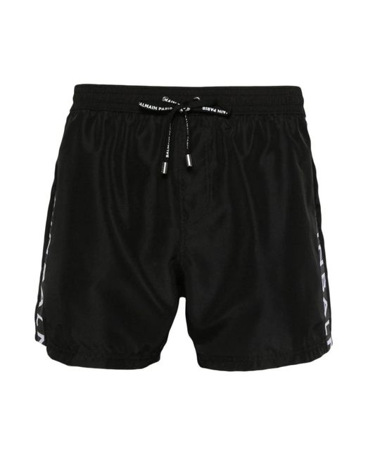 Balmain Black Logo-stripe Swim Shorts for men
