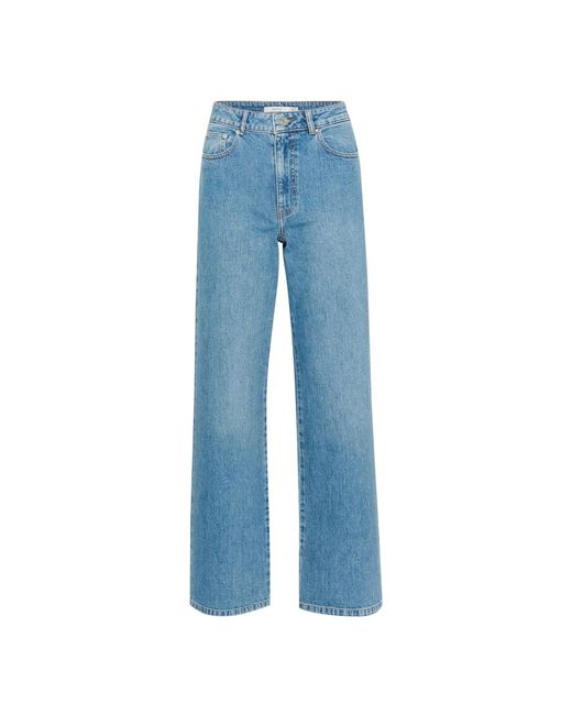 Gestuz Jeans ,Blauw ,Wijde Pijp Middenblauwe Jeans in het Blue