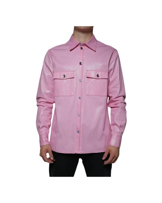 Dolce & Gabbana Jassen ,Roze ,Katoen Roze Katoenen Geknoopt Overhemd Met Kraag in het Pink voor heren