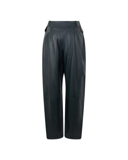 Alberta Ferretti Gray Leather Trousers