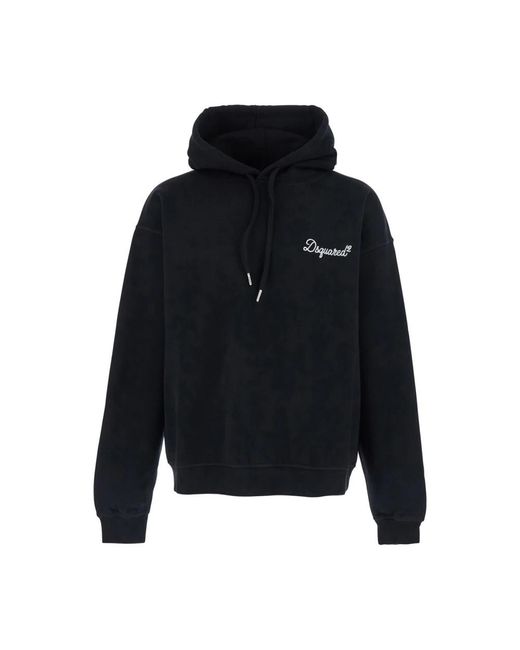DSquared² Hoodies & Sweatvesten ,Zwart ,D2 Signature Relax Fit Hoodie in het Blue voor heren