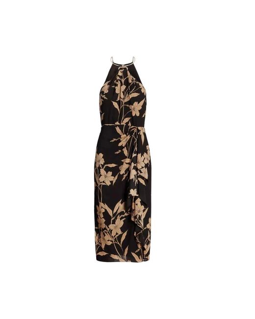 Ralph Lauren Black Schwarzes blumen-midikleid