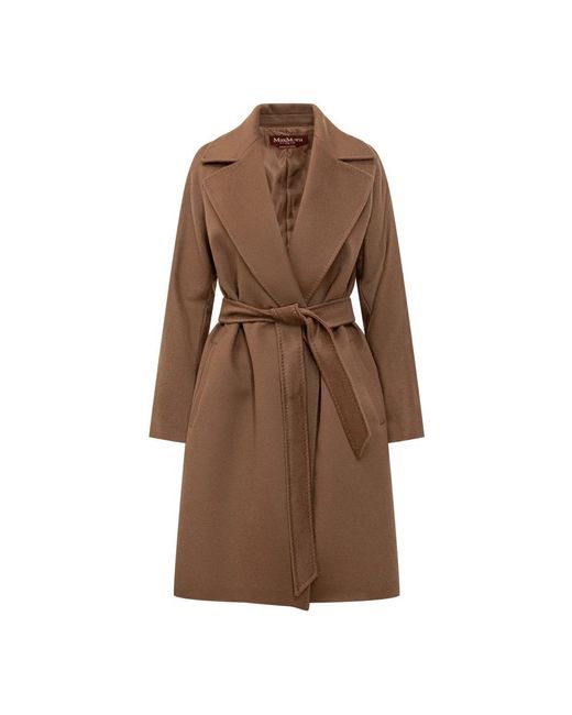 Max Mara Jassen ,Bruin ,Leer Wool Drap Wrap Coat in het Brown