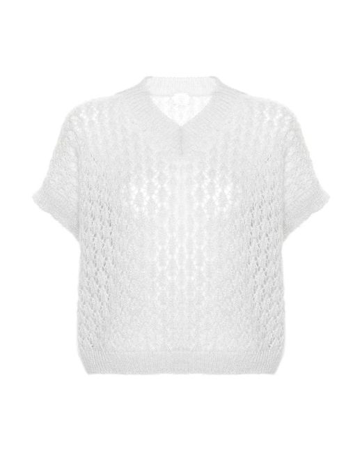 Eleventy White V-Neck Knitwear