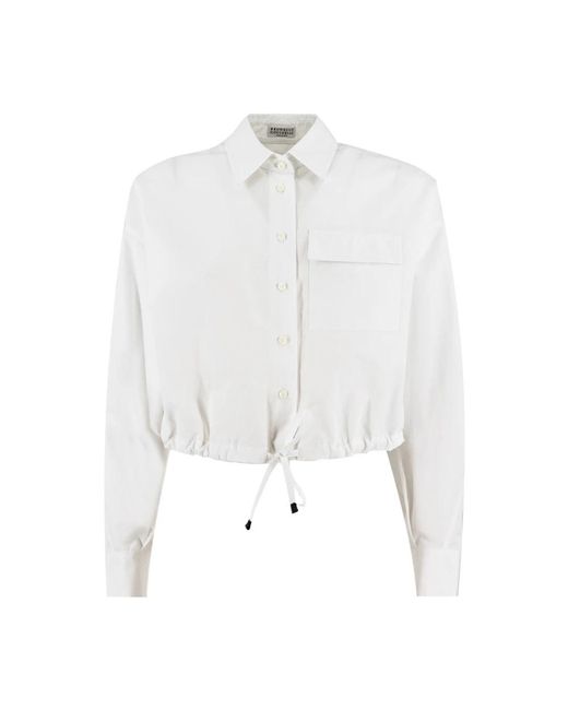 Brunello Cucinelli Overhemden ,Wit ,Katoen Cropped Shirt in het White