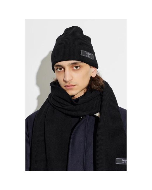 Balmain Wollmütze Mit Logo-Patch in Black für Herren