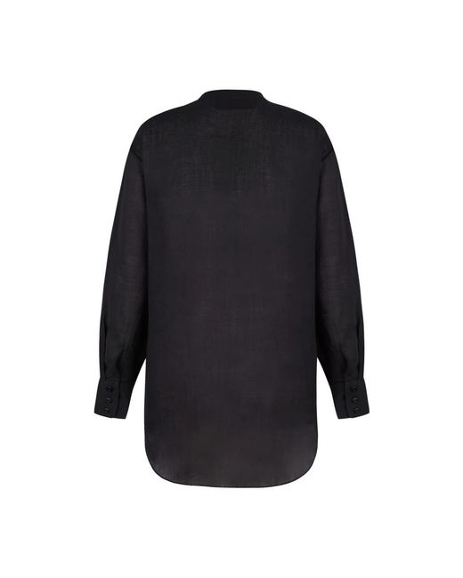 Cortana Overhemden ,Zwart ,Oversized Ramie Shirt Met Mao-Kraag in het Blue