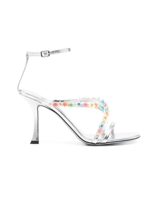 Jimmy Choo White Blumige High Heel Sandalen