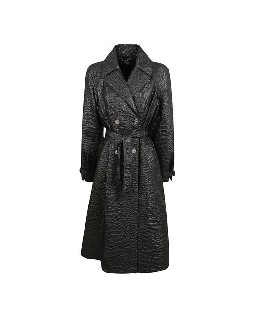 Versace Jassen ,Zwart ,Leer Zwarte Trenchcoat Met Verantwoorde Stof in het Black