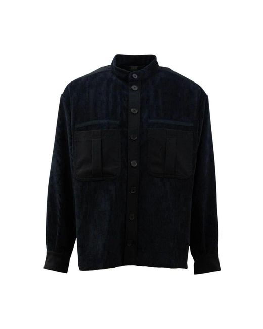 High Overhemden ,Zwart ,Oversized Zwart Shirt Met Militaire Stijl Zakken in het Blue