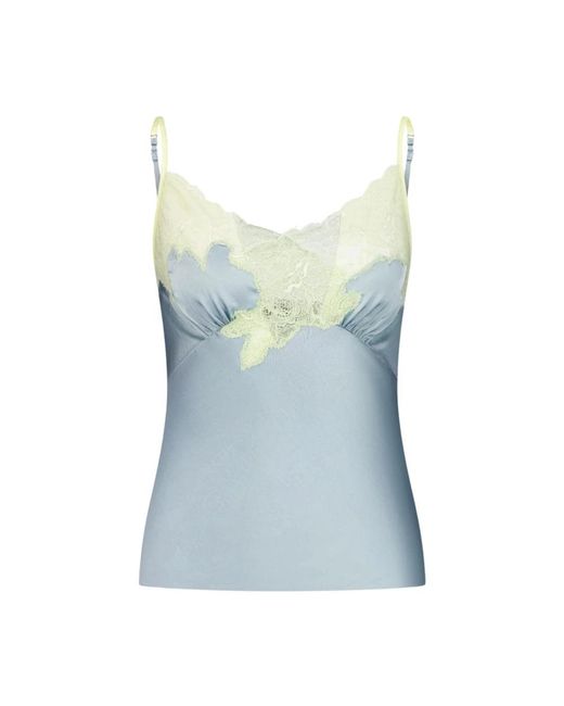 Vaillant Blue Signature Satin Asymmetric Lace Tank Top