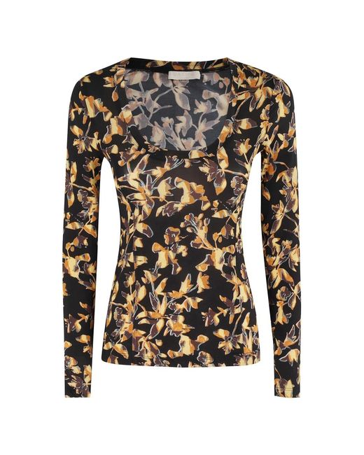 Ulla Johnson Aris Jersey Long Sleeve U Neck Top in het Brown