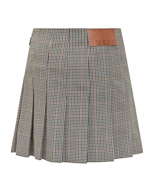 MSGM Rokken ,Veelkleurig ,Polyester Logo Patch Checked Skirt in het Gray