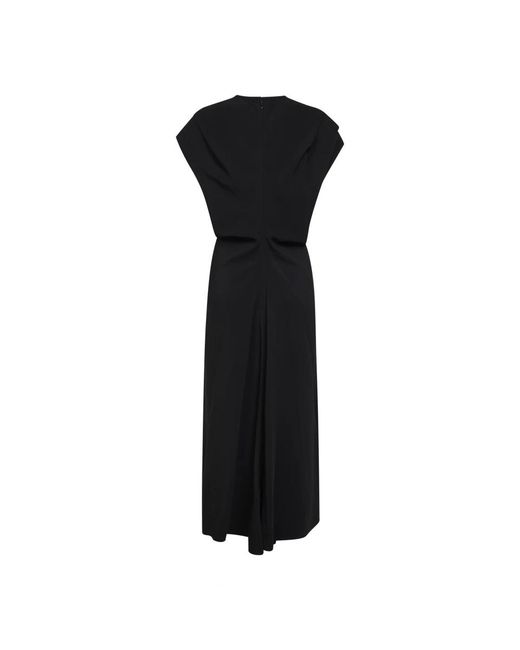 Co. Kleedjes ,Zwart ,Leer V-Neck Midi Jurk in het Black