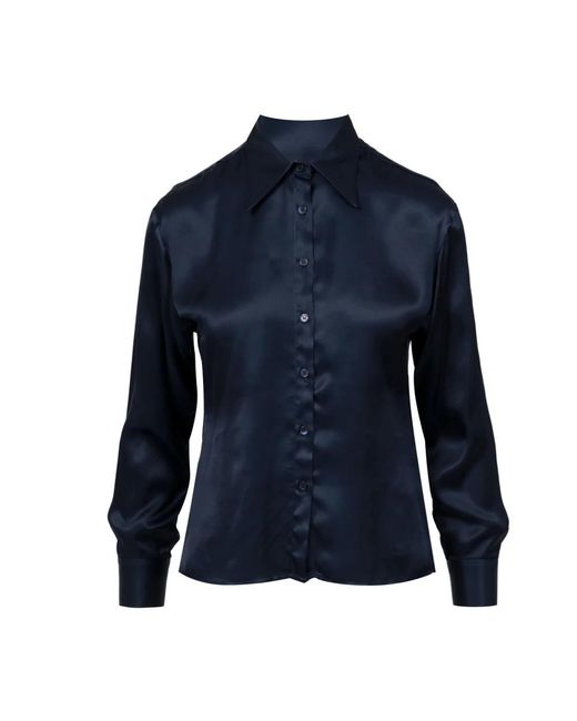 Kaos Overhemden ,Blauw ,Satijn Blauwe Satijnen Overhemd Klassieke Stijl in het Blue