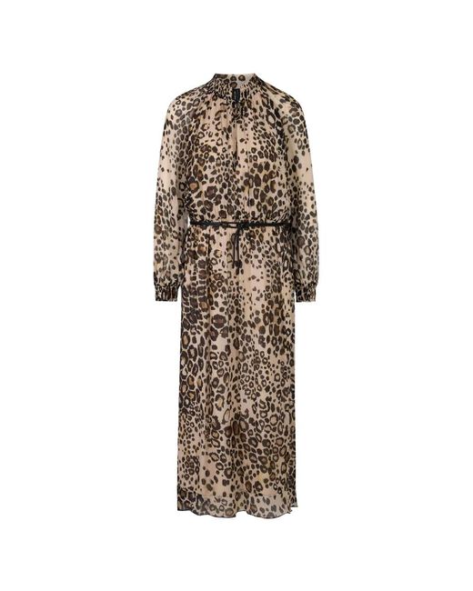 Marc Cain Kleedjes ,Veelkleurig ,Polyester Maxi Jurk Met Leo Print in het Natural