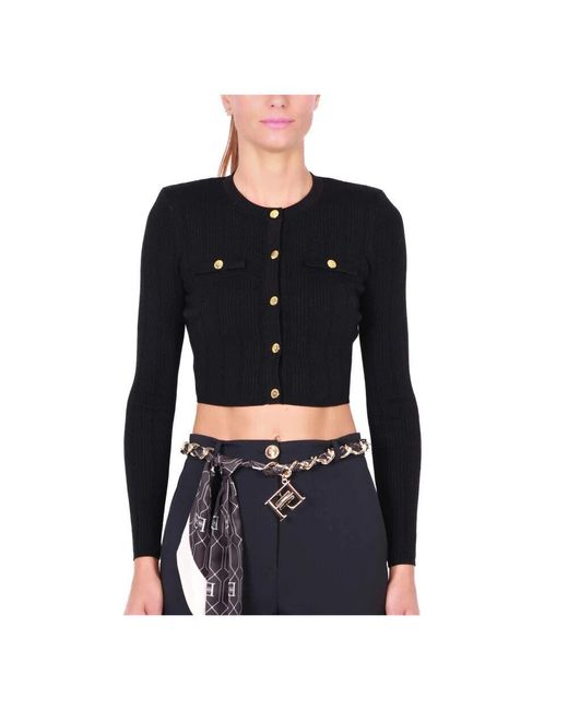 Elisabetta Franchi Black Kurze gerippte strickjacke schwarz