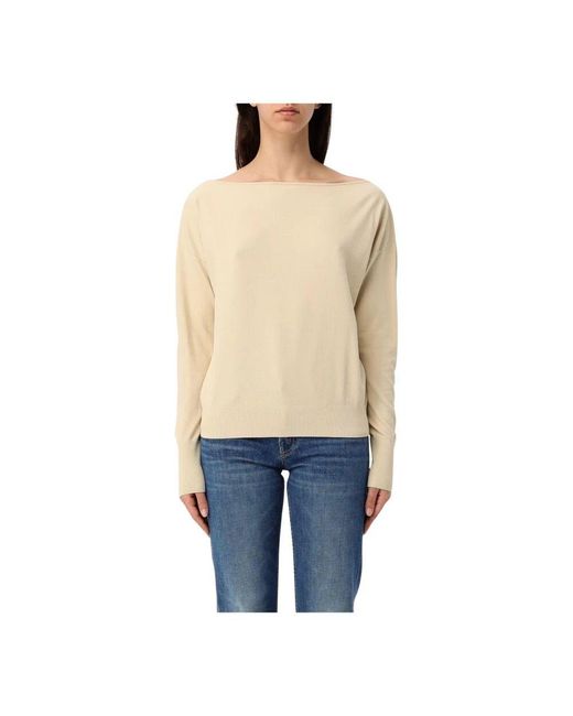 Patrizia Pepe Blue Beiger Bootsausschnitt Strickpullover