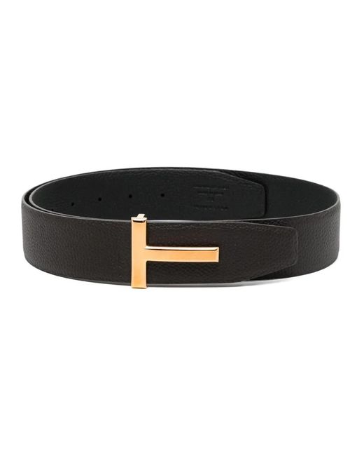 Tom Ford Accessoires ,Bruin ,Leer Grain Leather T Icon Riem in het Black voor heren