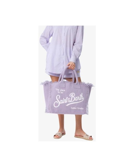 Borsa vanity in cotone lilla canvas di Mc2 Saint Barth in Purple