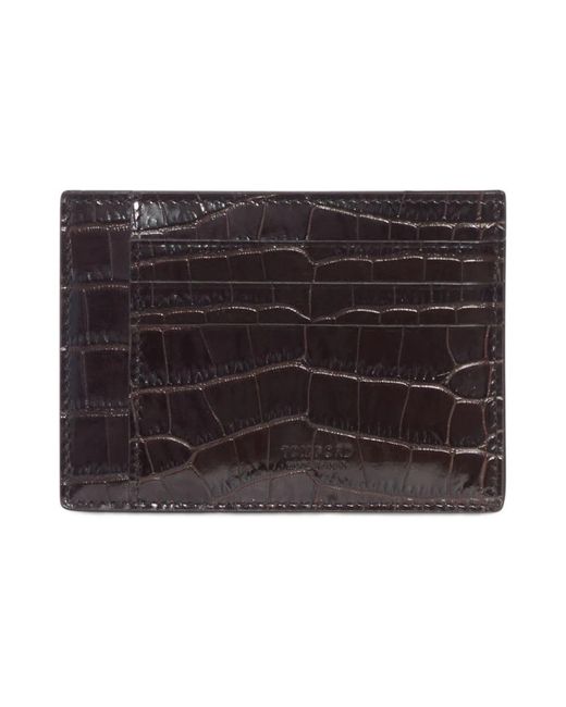 Tom Ford Accessoires ,Bruin ,Leer Croco Leather Card Holder in het Black voor heren