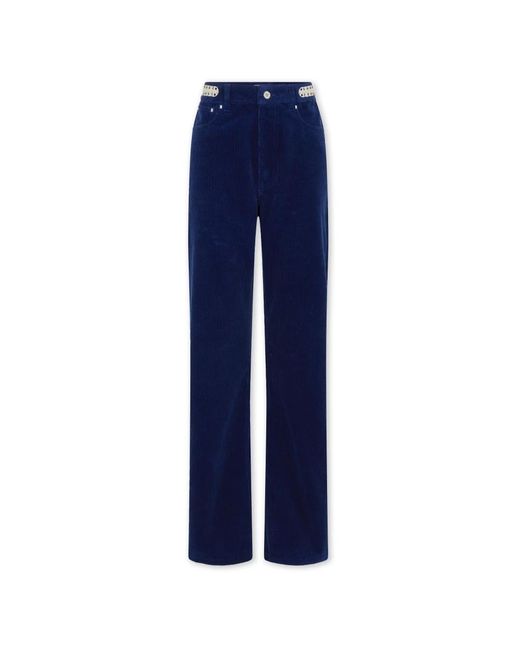 Rabanne Broeken ,Blauw ,Fluwelen Baggy Broek Met 1969 Schijven in het Blue