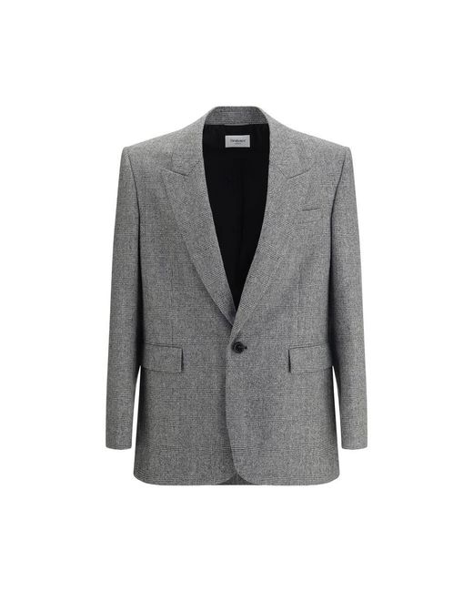 Saint Laurent Gray Prince De Galles Wool Flannel Blazer for men