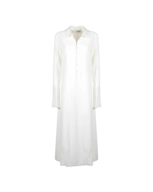 Vestido largo de seda con botones coreanos Jucca de color White