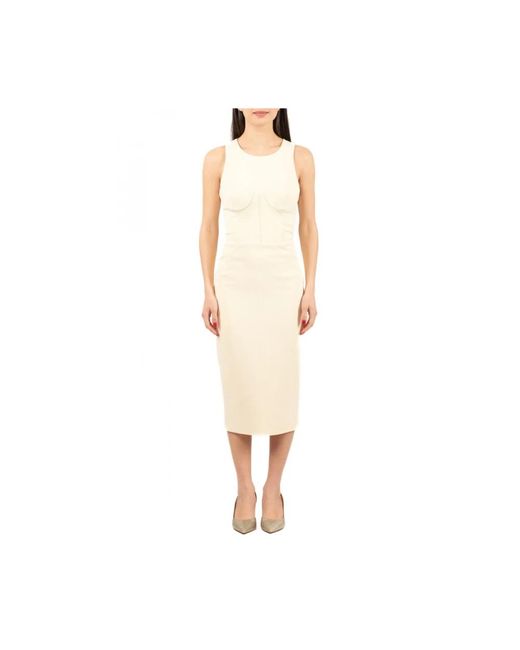 Elisabetta Franchi White Etui-Kleid Aus Crêpe Mit Kontrastpaspelierung
