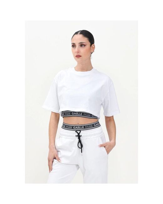 Gaelle Paris White Weiße Cropped T-Shirt Mit Integriertem Top