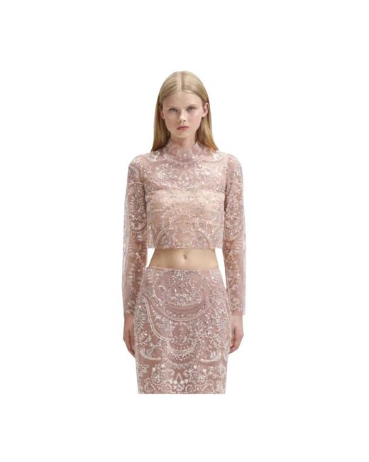 Self-Portrait Brown Silbernes pailletten-top mit paisley-muster aus mesh