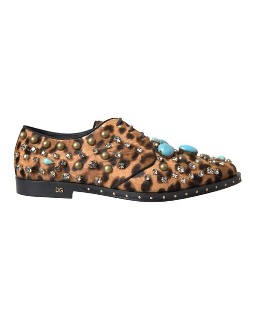 Dolce & Gabbana Brown Leoparden Kristall Kleid Schuhe