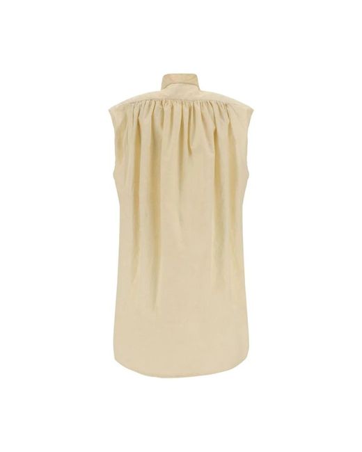 Quira Natural Ärmellose Baumwollbluse Mit Mandarin-Kragen Und Seitenschlitzen