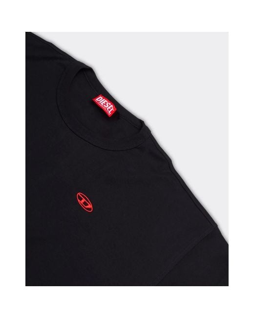 DIESEL Zwart Geborduurd Logo Ronde Hals T-Shirt in het Black voor heren