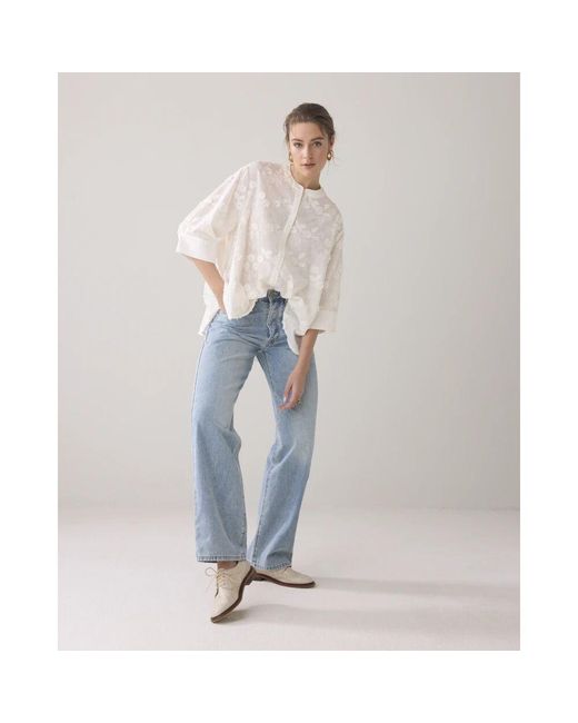 Summum White Blumige Baumwollbluse Off