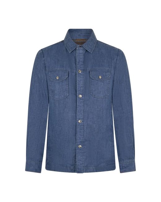 Moorer Overhemden ,Blauw ,Denim Classic Denim Shirt in het Blue voor heren
