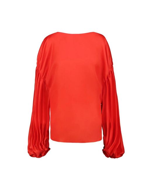 Blusa de gazar de seda con mangas fruncidas Khaite de color Red