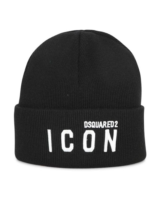 DSquared² Accessoires ,Zwart ,Wol Gebreide Muts Met Omslag in het Black voor heren