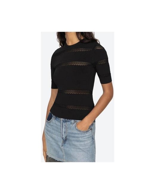 Sea Black Transparenter strick-kurzarm-top
