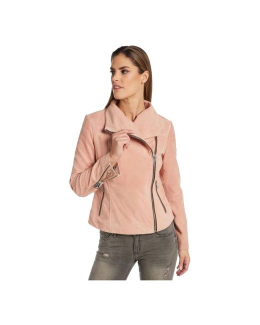 carlo colucci Pink Weiche Velour-Lederjacke Dal Bella