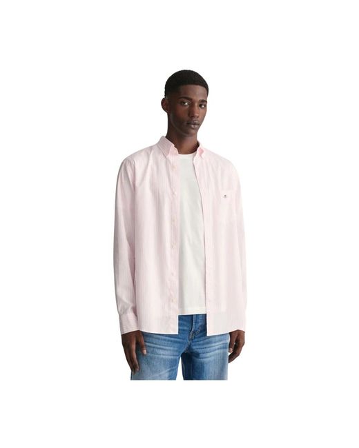 Gant Klassisches baumwollhemd mit streifen in Pink für Herren