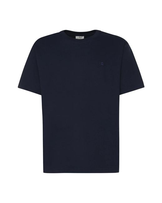 Etro Tops ,Blauw ,Katoen T-Shirt Met Pegaso-Borduurwerk in het Blue voor heren