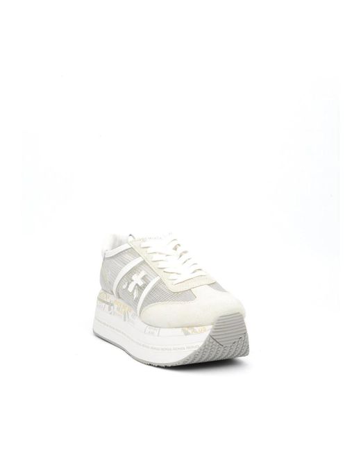 Premiata White Graue wildleder-sneakers mit transparentem obermaterial