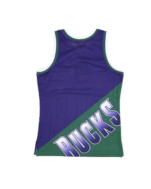 Mitchell & Ness Fitness ,Veelkleurig ,Polyester Milwaukee Bucks Basketball Tank Top in het Blue voor heren