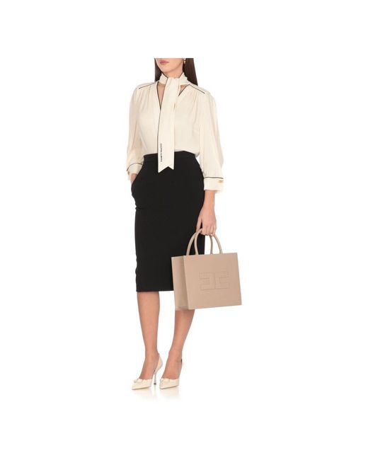 Borsa shopper beige con tracolla di Elisabetta Franchi in Natural
