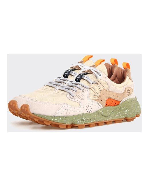 Flower Mountain White Yamano wildleder/canvas sneakers in milch-beige