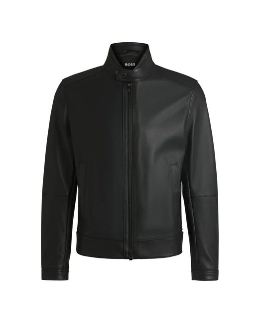 HUGO Black Leather Jackets for men