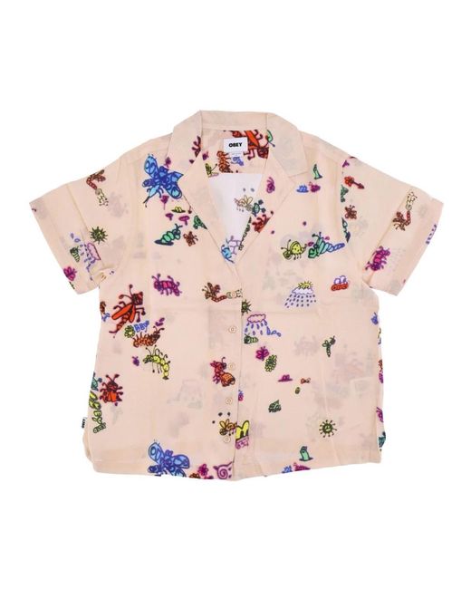 Obey Overhemden ,Veelkleurig ,Doodle Relaxte All Over Print Shirt in het Pink