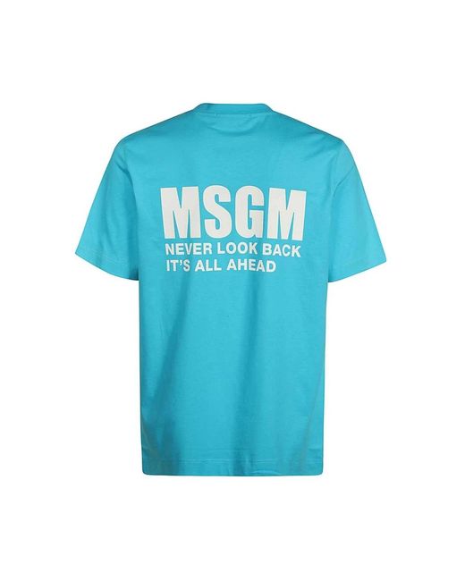 MSGM Tops ,Blauw ,Katoen Logo Detail Katoenen T-Shirt in het Blue voor heren